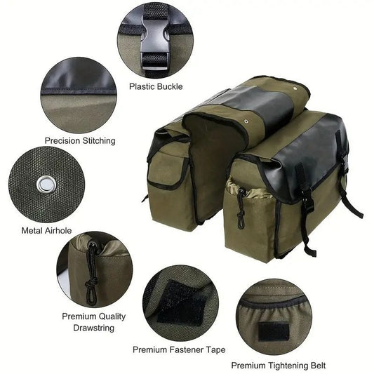 Bicycle Pannier Bag, Durable Rear Rack Storage Bag with Double Side Design for Mountain Bike, Road Bike, Folding Bike and Cycling Accessories - Black