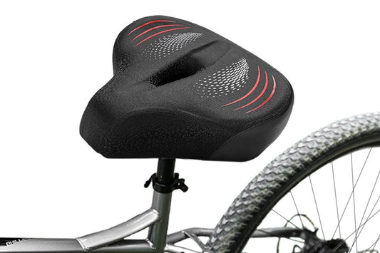 Wide Noseless Bike Seat Cushion | Men & Women | Black & Red