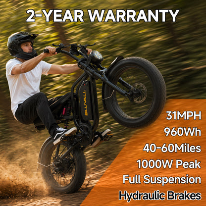 BLUVALL SU8 48V Full Suspension Fat Tyre eBike (Unlockable)