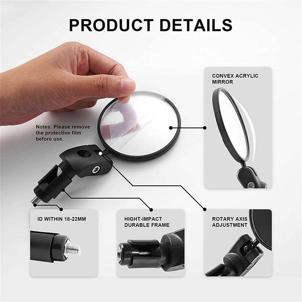 Bar End Bike Mirror – 2 Pack | Unbreakable Wide-Angle Lens | Universal Fit