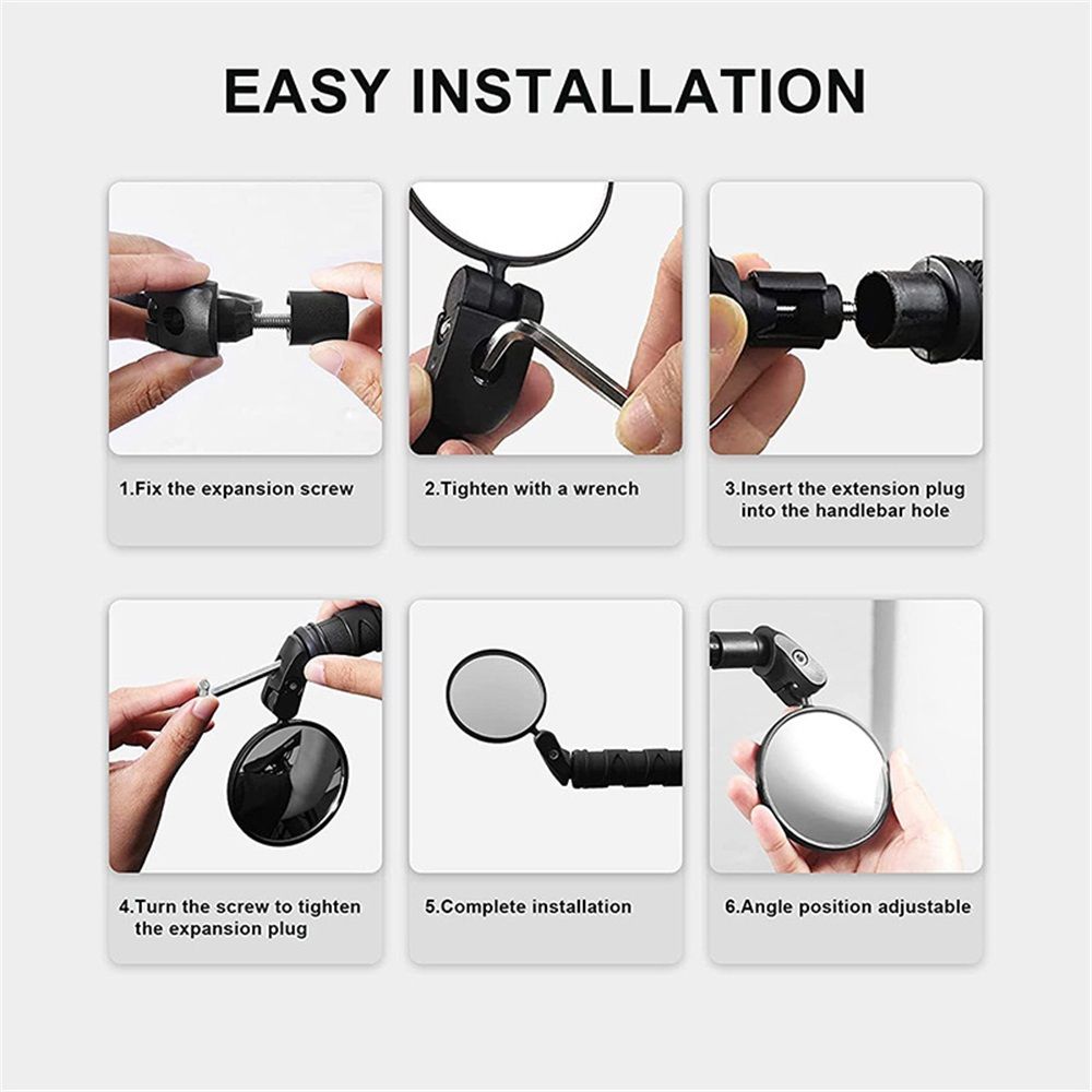 Bar End Bike Mirror – 2 Pack | Unbreakable Wide-Angle Lens | Universal Fit