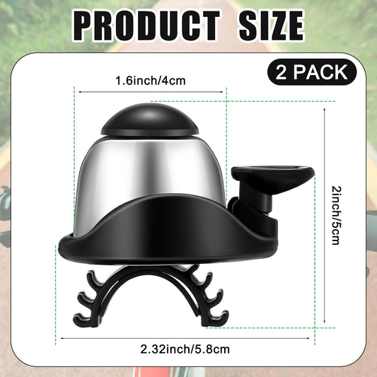 Compact Bike Bell 2 Pack | Loud 90-100dB | Universal Fit | Silver