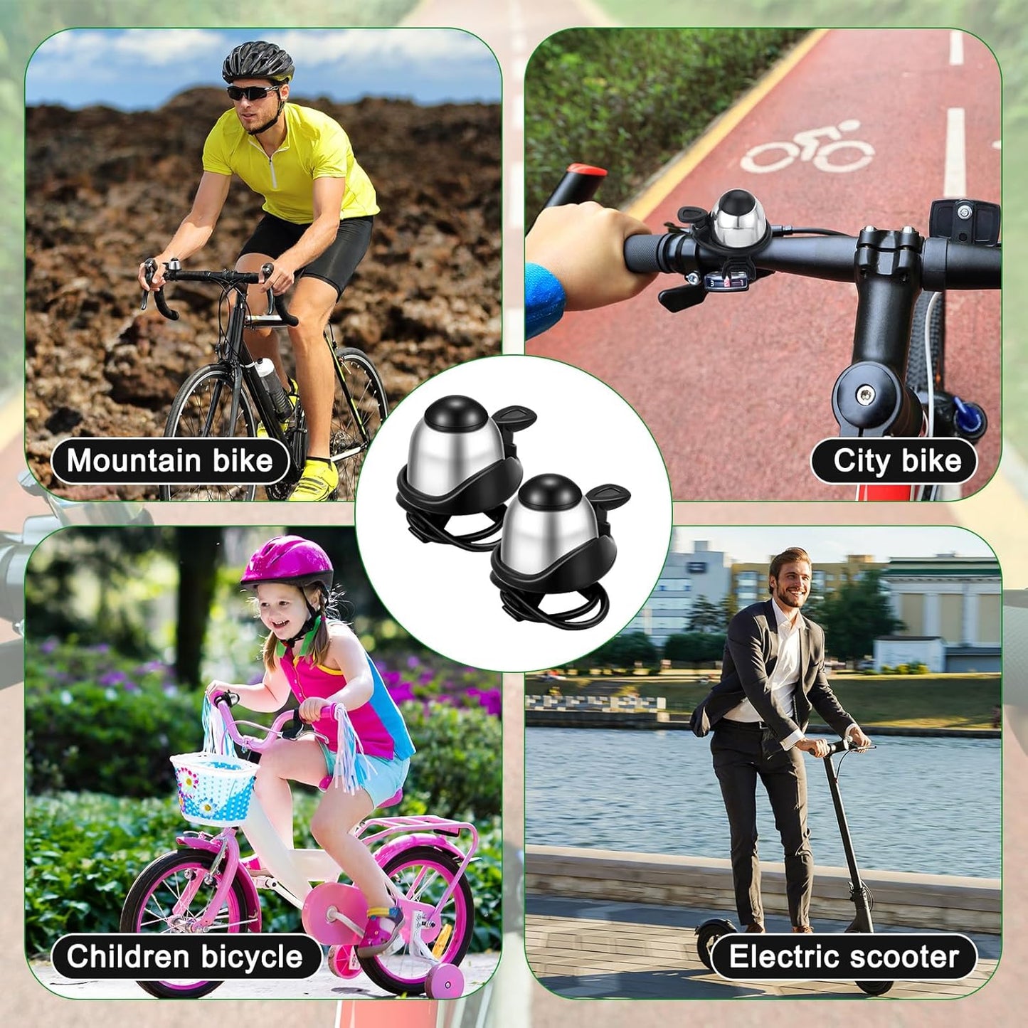 Compact Bike Bell 2 Pack | Loud 90-100dB | Universal Fit | Silver
