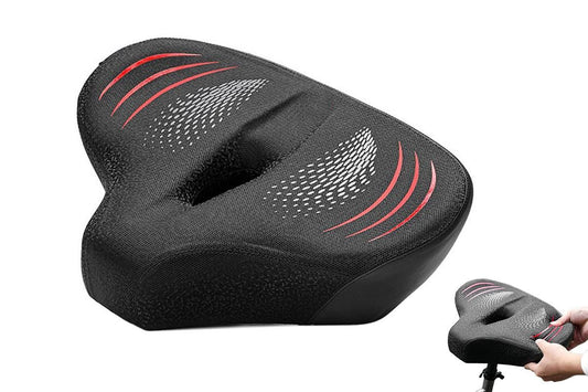 Wide Noseless Bike Seat Cushion | Men & Women | Black & Red