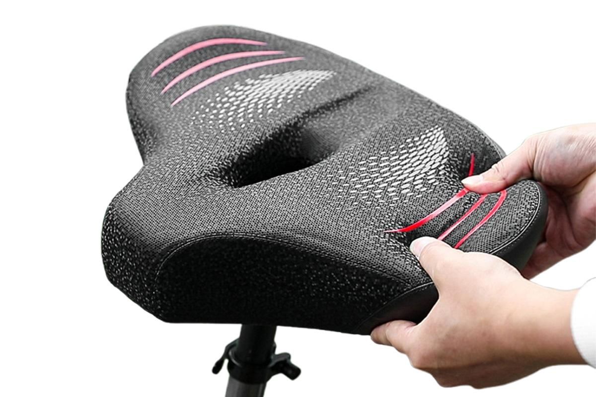 Wide Noseless Bike Seat Cushion | Men & Women | Black & Red
