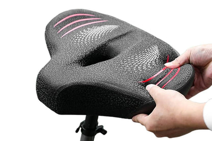 Wide Noseless Bike Seat Cushion | Men & Women | Black & Red