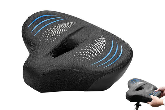 Wide Noseless Bike Seat Cushion | Men & Women | Black & Blue
