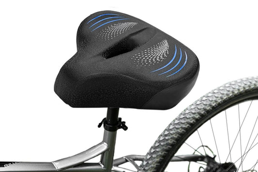 Wide Noseless Bike Seat Cushion | Men & Women | Black & Blue