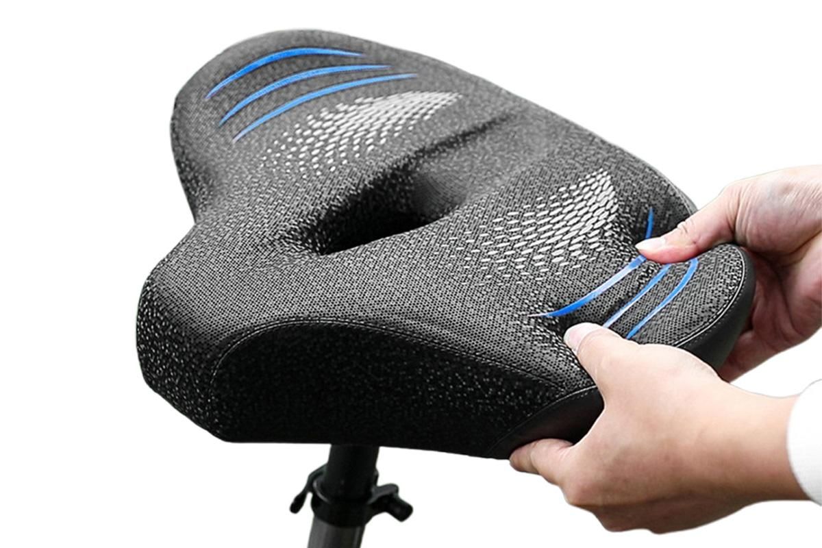 Wide Noseless Bike Seat Cushion | Men & Women | Black & Blue