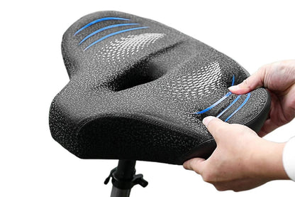 Wide Noseless Bike Seat Cushion | Men & Women | Black & Blue