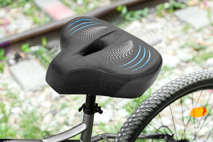 Wide Noseless Bike Seat Cushion | Men & Women | Black & Blue